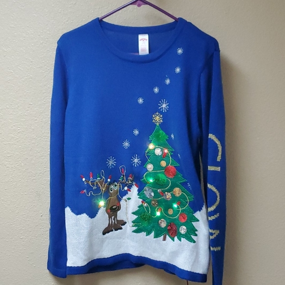 Holiday Time Sweaters - Ugly Christmas Sweater Lights Up Sz L